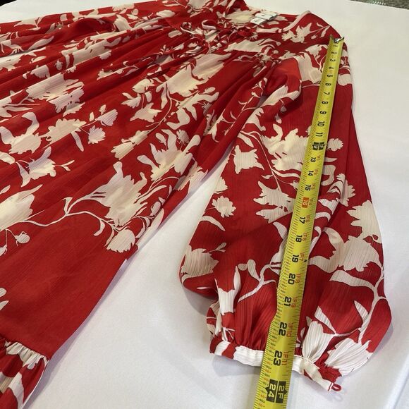 Johanna Ortiz X H&M Red Wild Roses Voluminous Satin Dress Kaftan Size XS - Picture 6 of 13